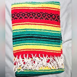 Colorful Striped Mexican Blanket with Fringe